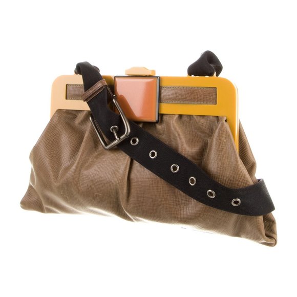 REDUCED Marni Pleated Leather Shoulder Colorblock Brown and Yellow Bag Purse - Picture 3 of 4
